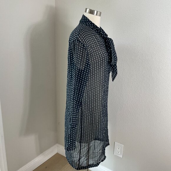 NEW Theory Womens 8 Scarf Dress 100% Silk Deep Navy Multi Square Print Chiffon - Picture 8 of 12